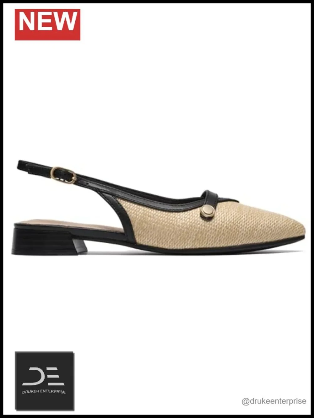 Leather Slingback Flats - Pointed Toe, Adjustable Strap